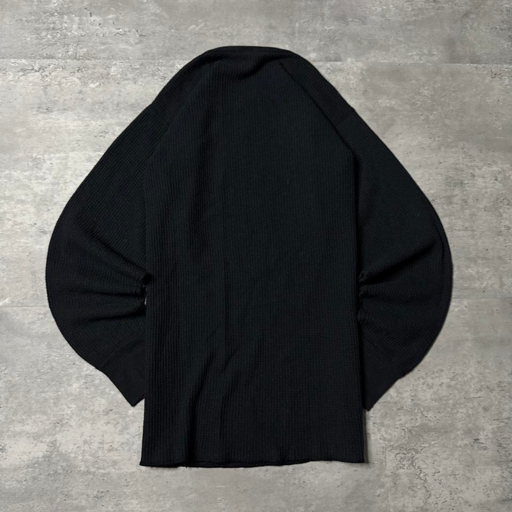Y2K Vintage 90s 3D Emblem Grail Fear No Evil Black Waffle Knit Long Sleeve - Picture 2 of 5